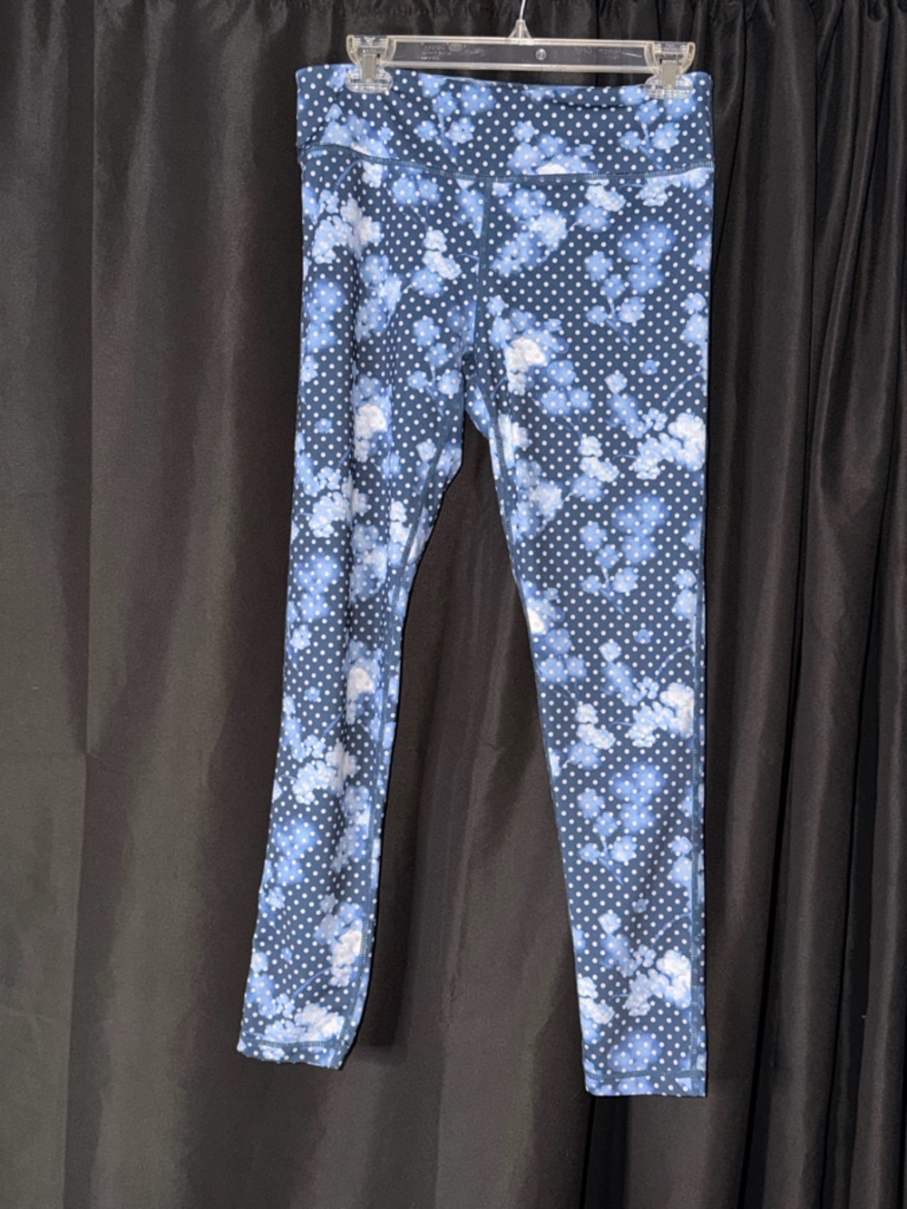 Navy Blue Cloud/Floral & Polka Dot Performance Leggings — #142 - Picture 2 of 8